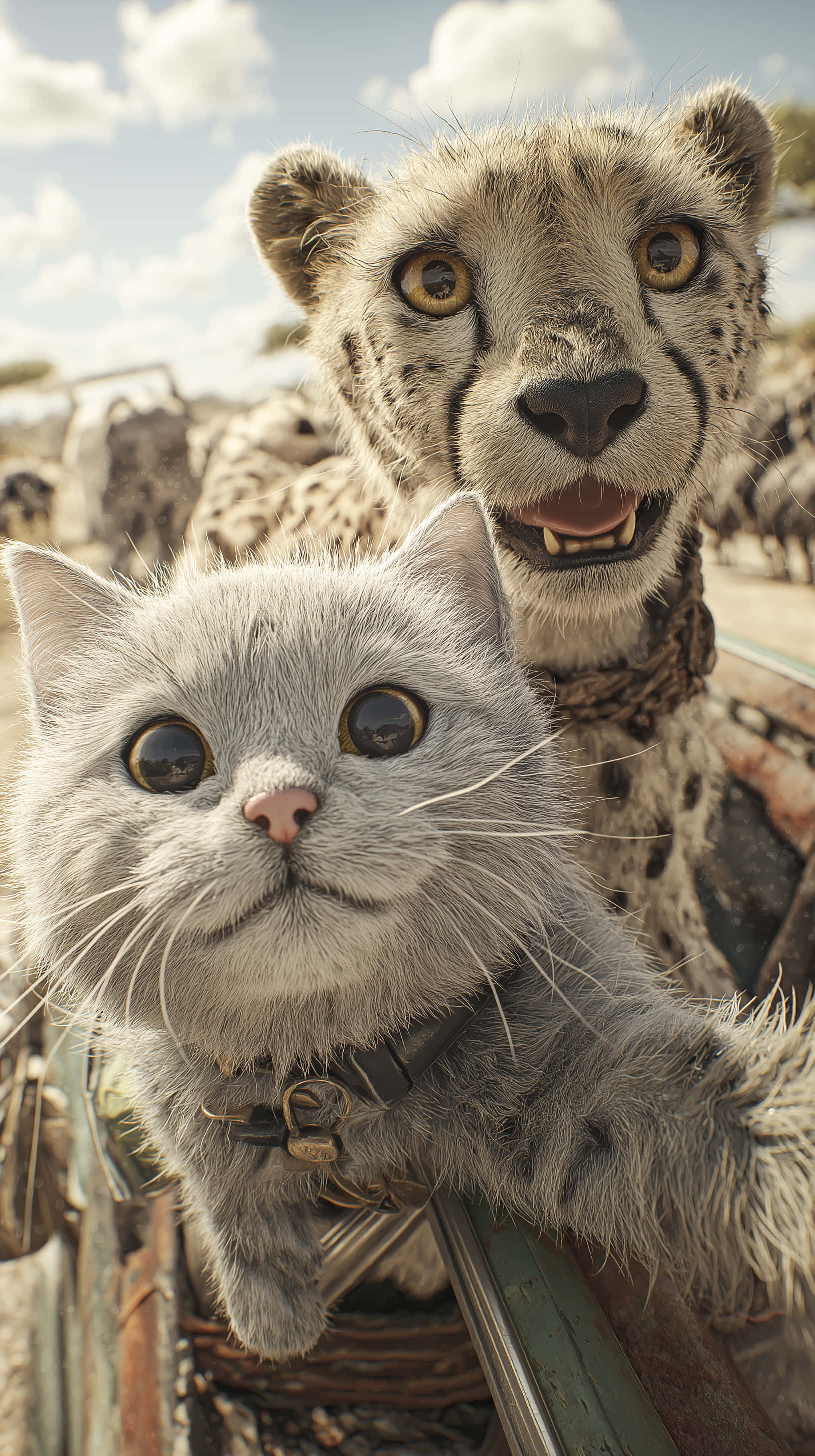 gray cat, cheetah, spotted fur, 2K Phone Wallpaper