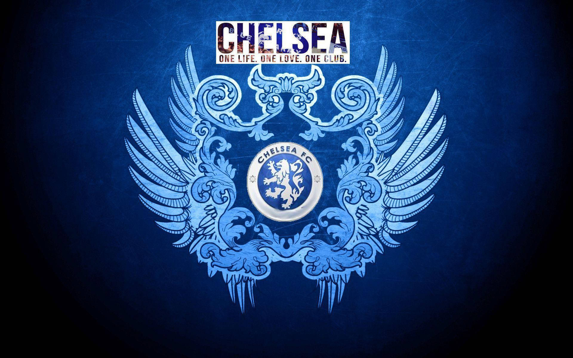 Chelsea FC, blue Chelsea FC crest, ornate wings, Full HD Desktop Wallpaper
