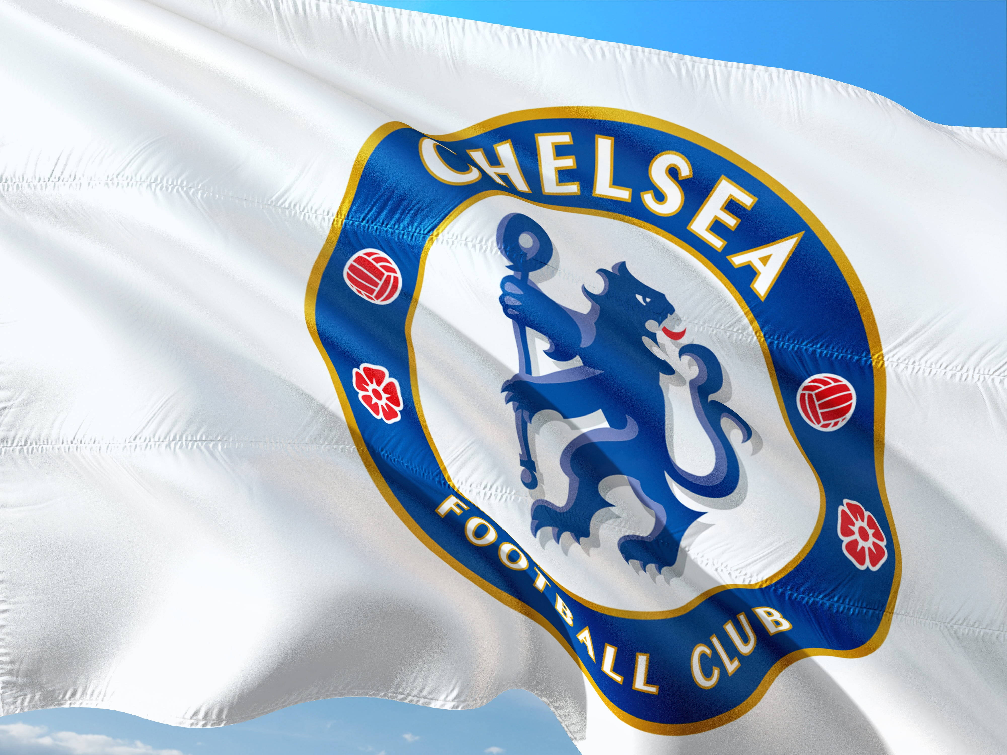 Chelsea FC Logo, white, blue lion crest, 4K Desktop Wallpaper