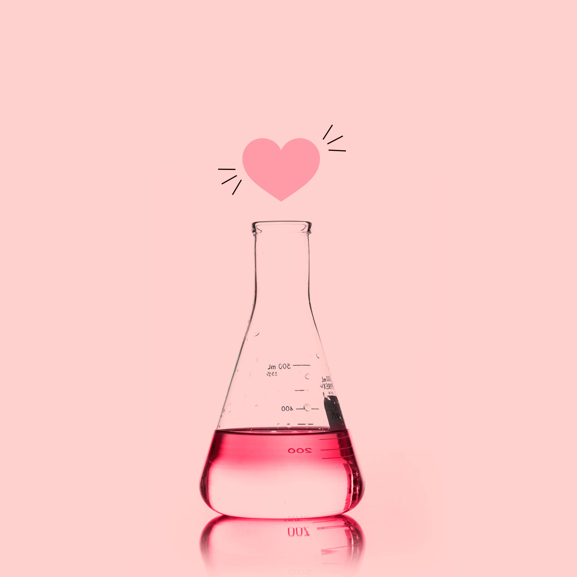 pink heart, clear glass beaker, pink liquid, Full HD Desktop Wallpaper