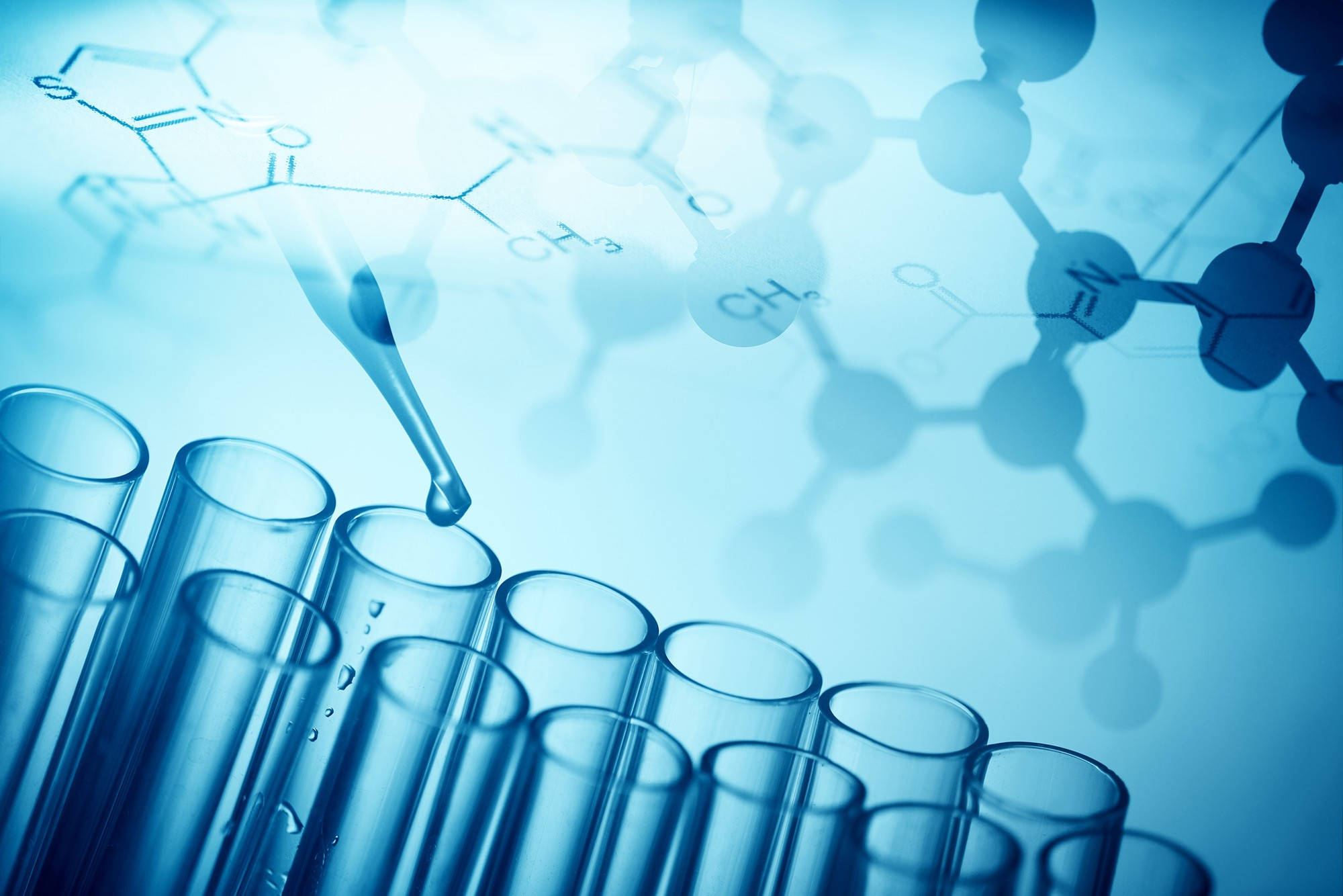 chemistry, blue test tubes, dropper, Full HD Desktop Wallpaper