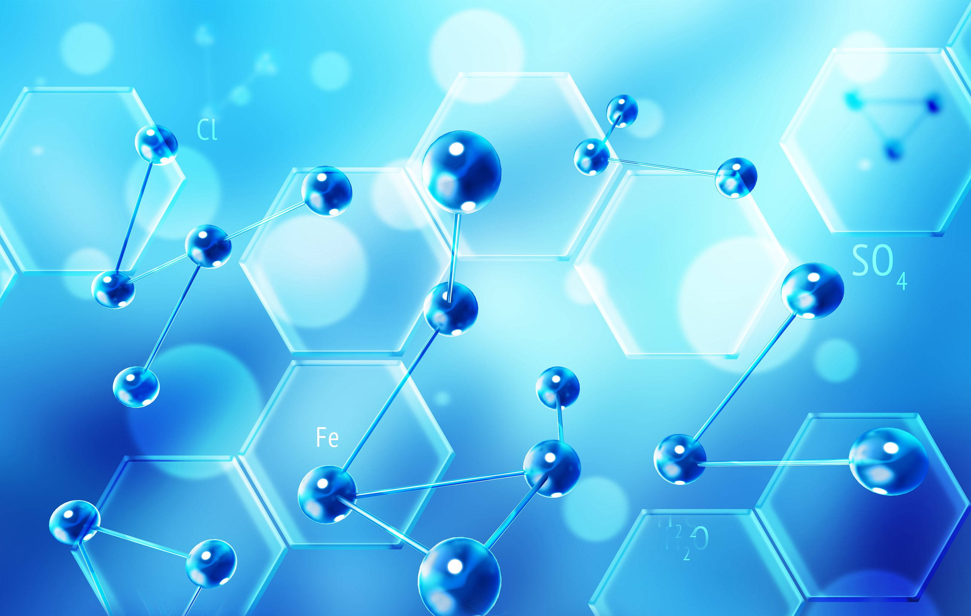 Chemistry, minimalistic blue bonds, glowing blue molecular structures, 2K Desktop Wallpaper