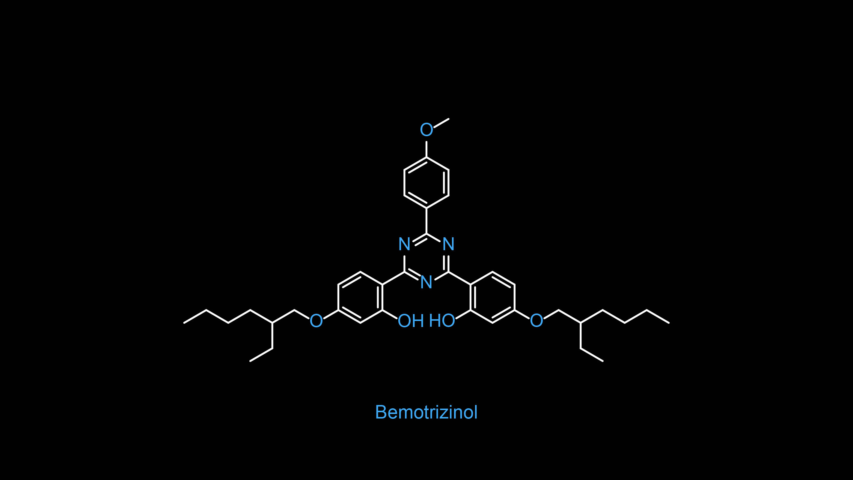 Bemotrizinol, chemical formula, white molecular structure, 2K Desktop Wallpaper
