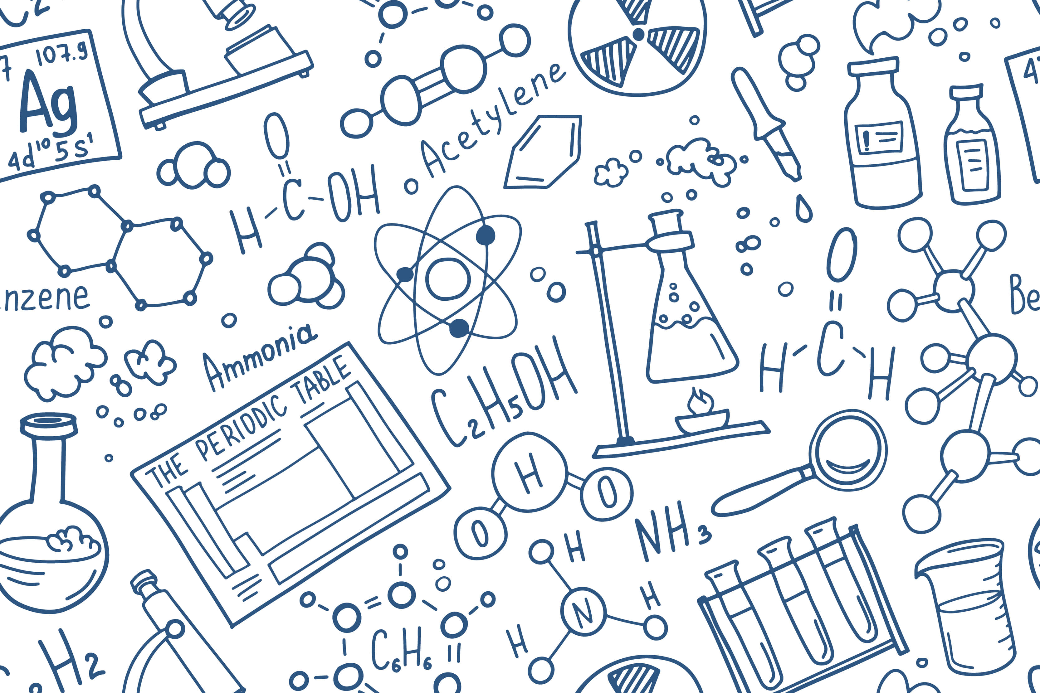 blue, line-art, doodle pattern, 2K Desktop Wallpaper
