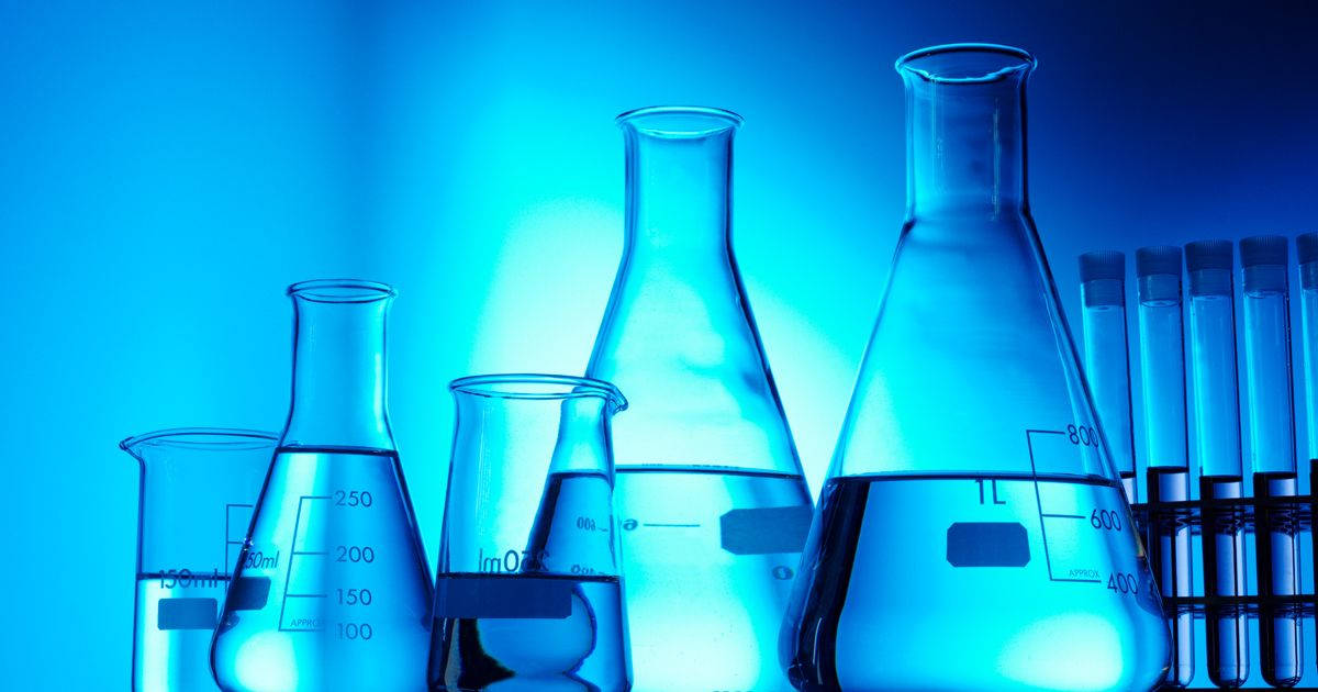 minimalist chemistry, blue laboratory, glass lab flasks, SD Desktop Wallpaper