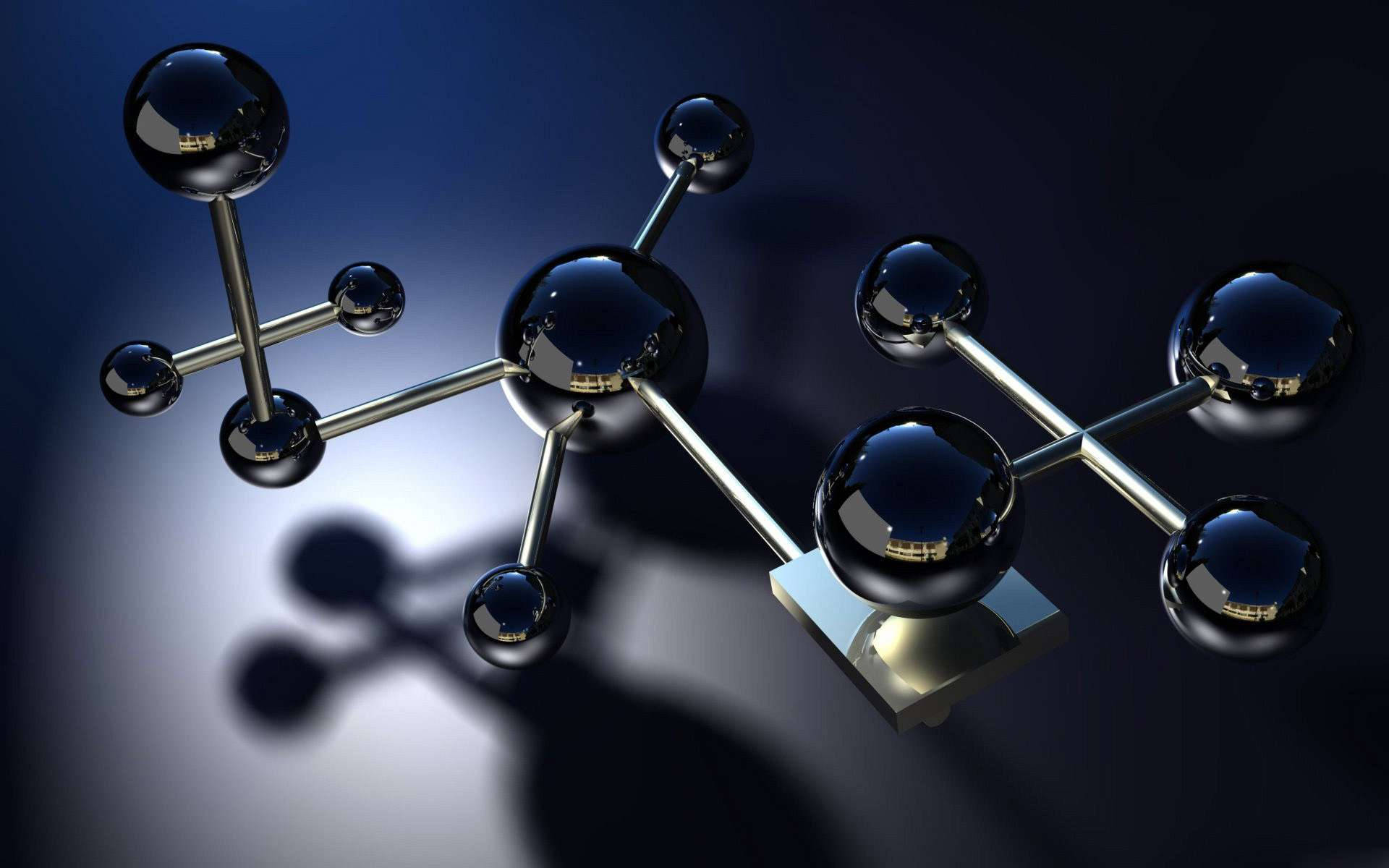 Chemistry, molecular model, glossy black spheres, Full HD Desktop Wallpaper