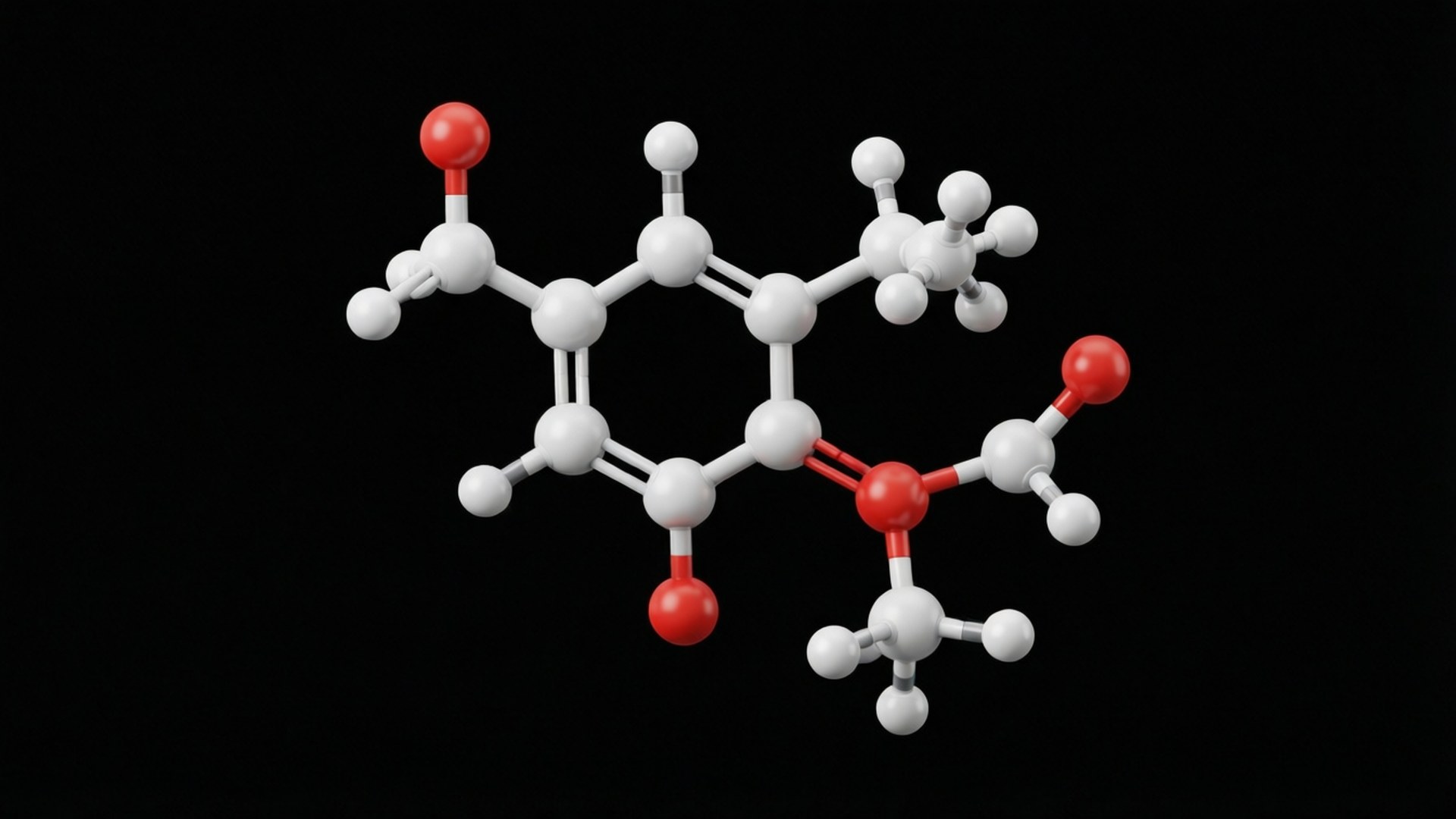 caffeine molecule, 3d molecular model, white and red spheres, Full HD Desktop Wallpaper