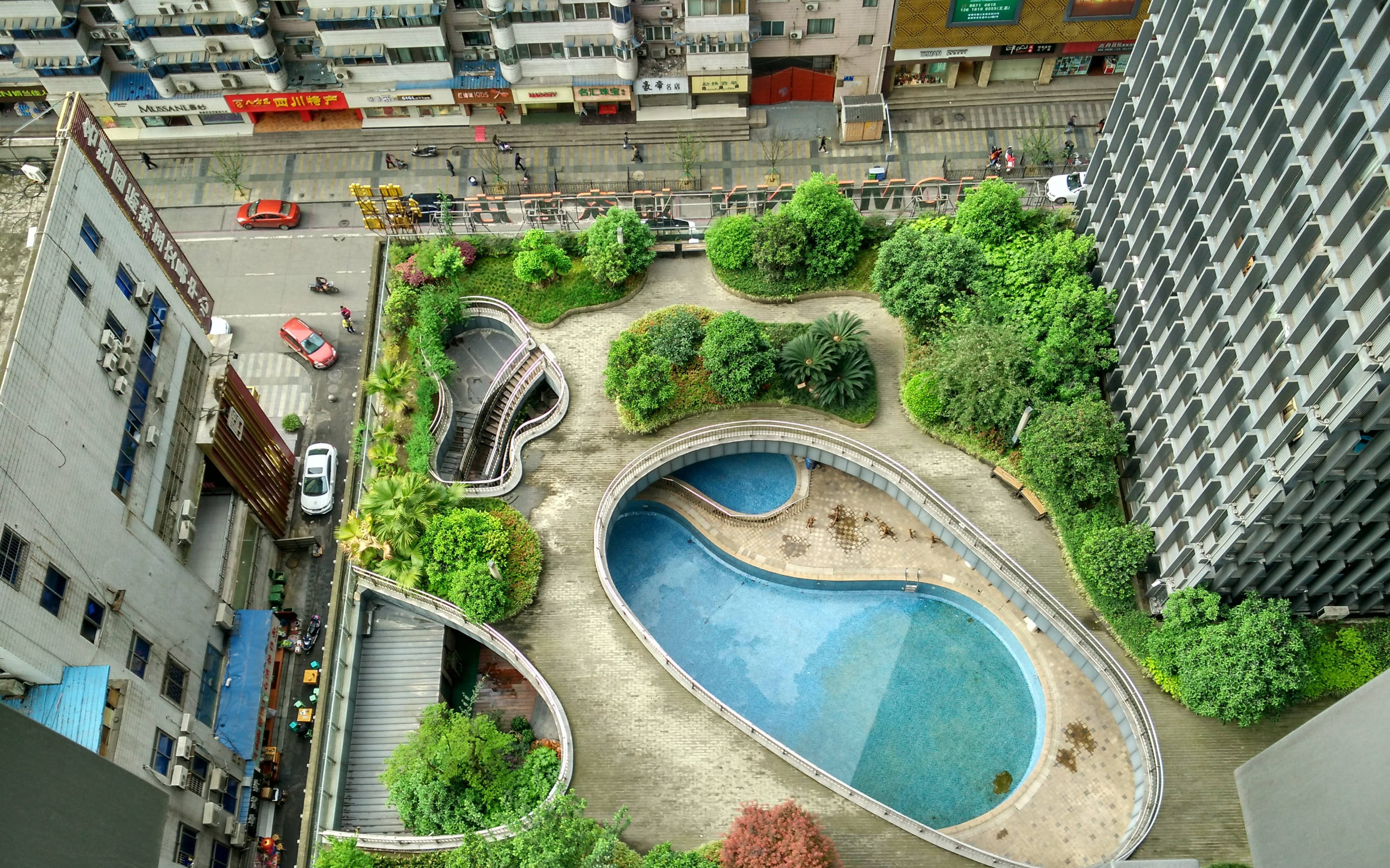 Chengdu, pool, modern urban courtyard, 2K Desktop Wallpaper