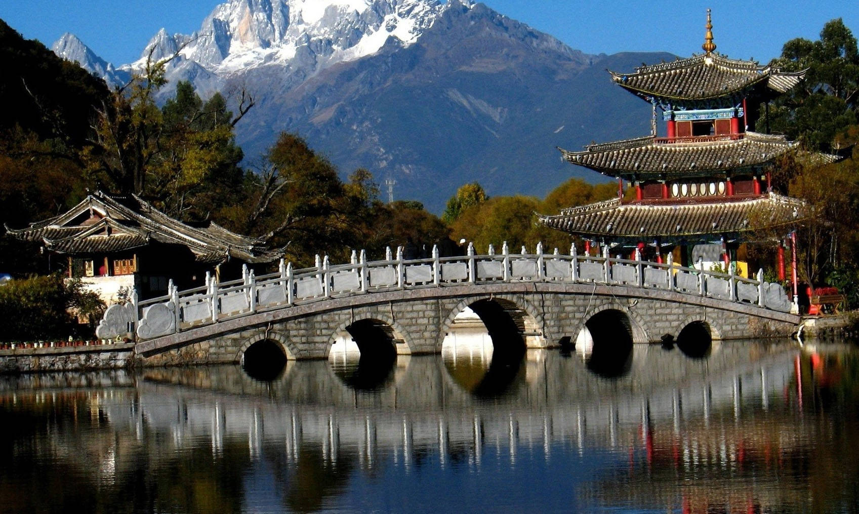 Chengdu, stone bridge, arched openings, HD Desktop Wallpaper
