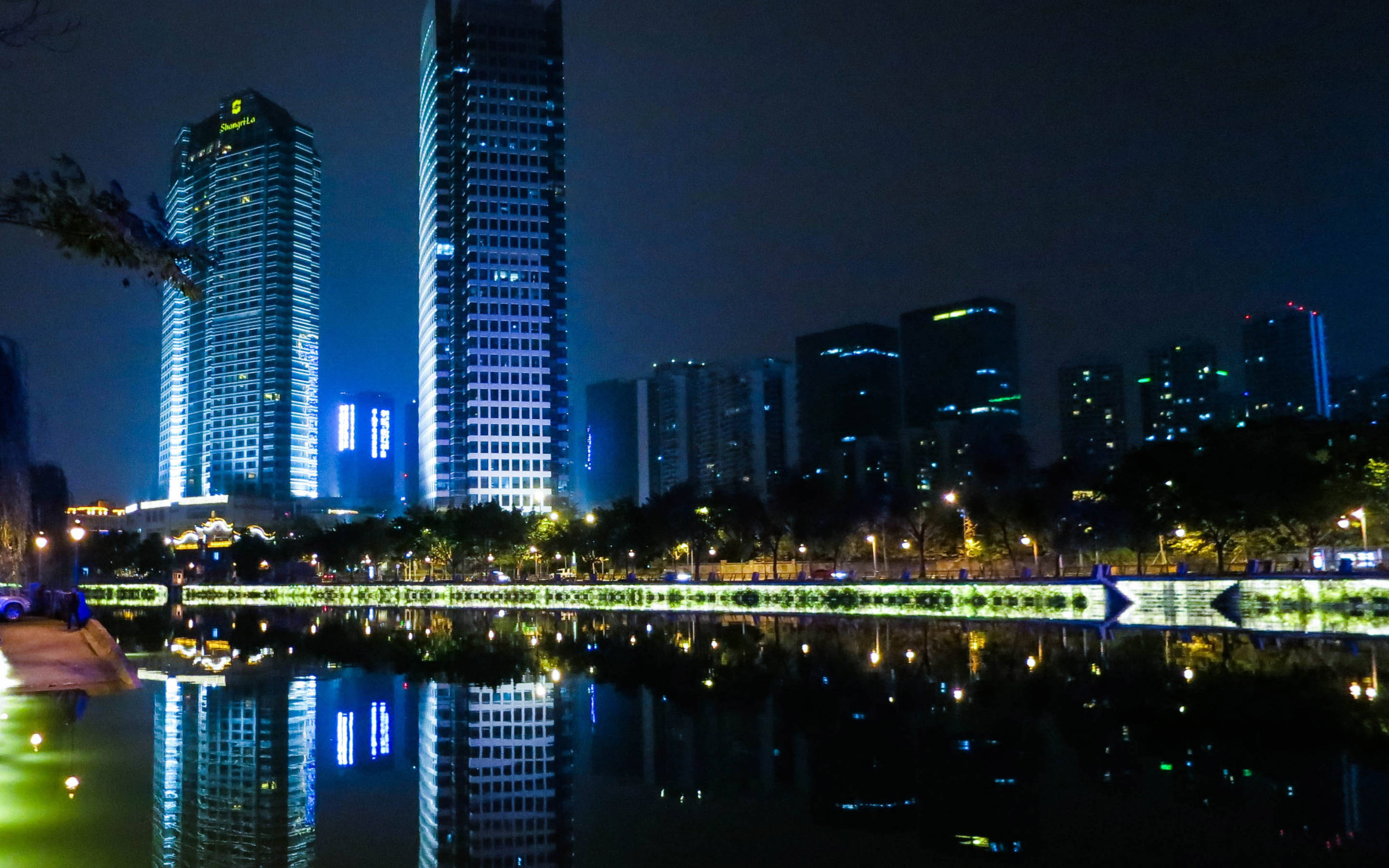 Chengdu, night, skyscrapers, 2K Desktop Wallpaper