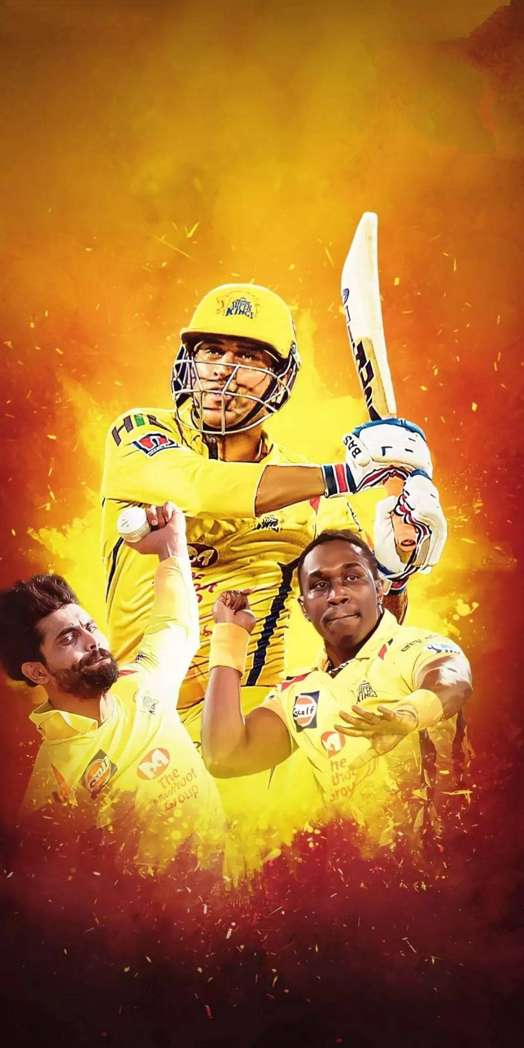 Chennai Super Kings, yellow jerseys, fiery orange and red background, Full HD Phone Wallpaper