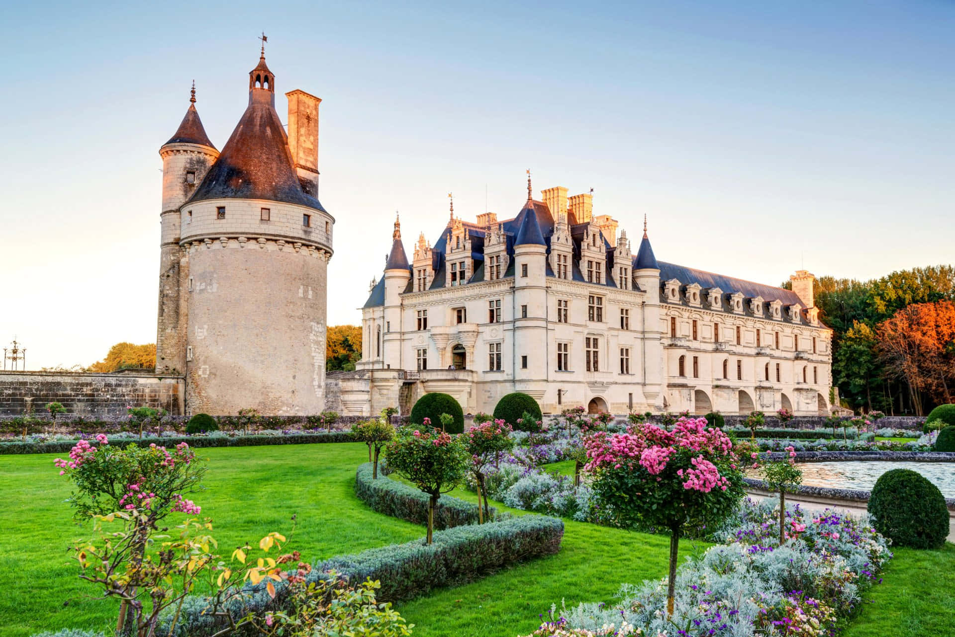 Chenonceau, sunlight, garden, Full HD Desktop Wallpaper