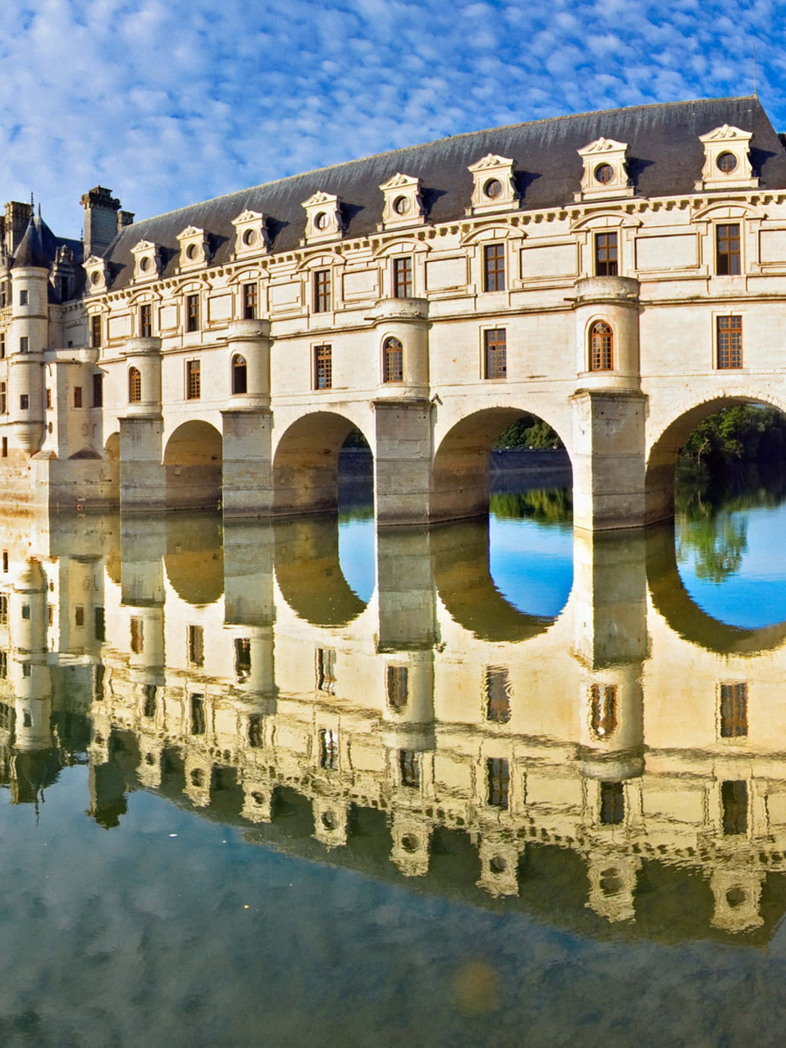 Chenonceau, arced bridges, calm waters, Full HD Phone Wallpaper