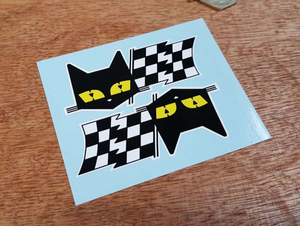 Chequered Flag, black cat stickers, yellow eyes, SD Desktop Wallpaper