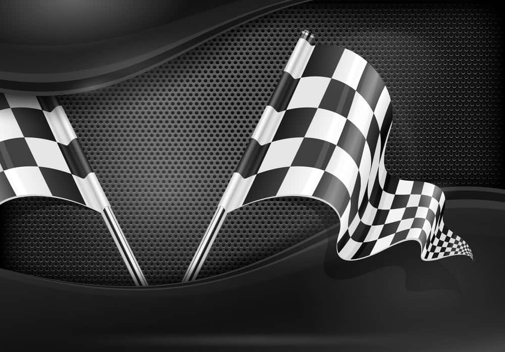 Chequered Flag, sleek black perforated metal background, glossy curves, SD Desktop Wallpaper