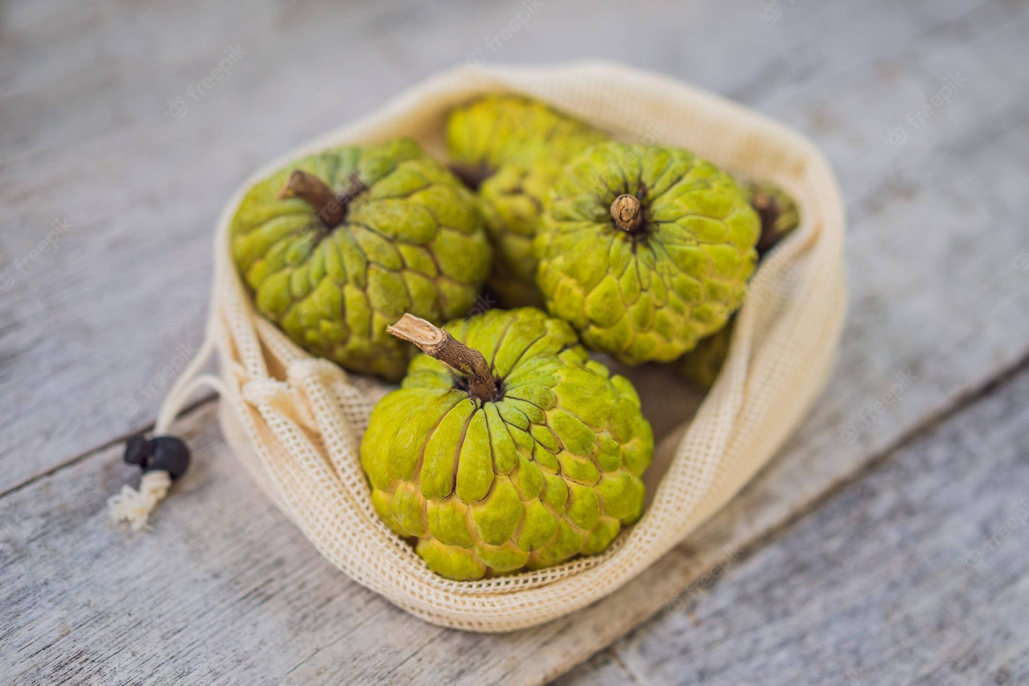 cherimoya fruit, cute string bag, beige mesh bag, Full HD Desktop Wallpaper