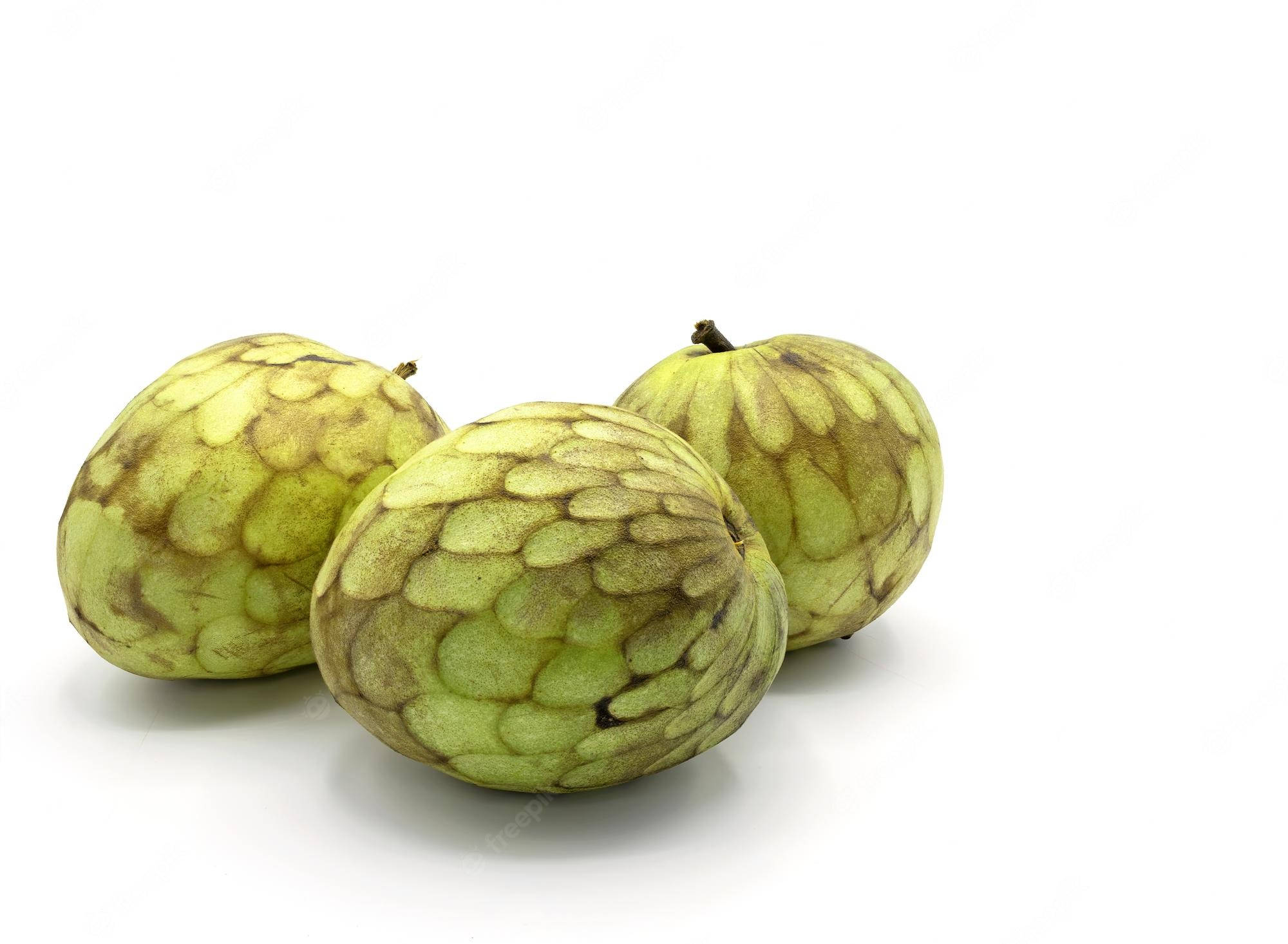 baby cherimoya fruit, textured green skin, bright white surface, Full HD Desktop Wallpaper