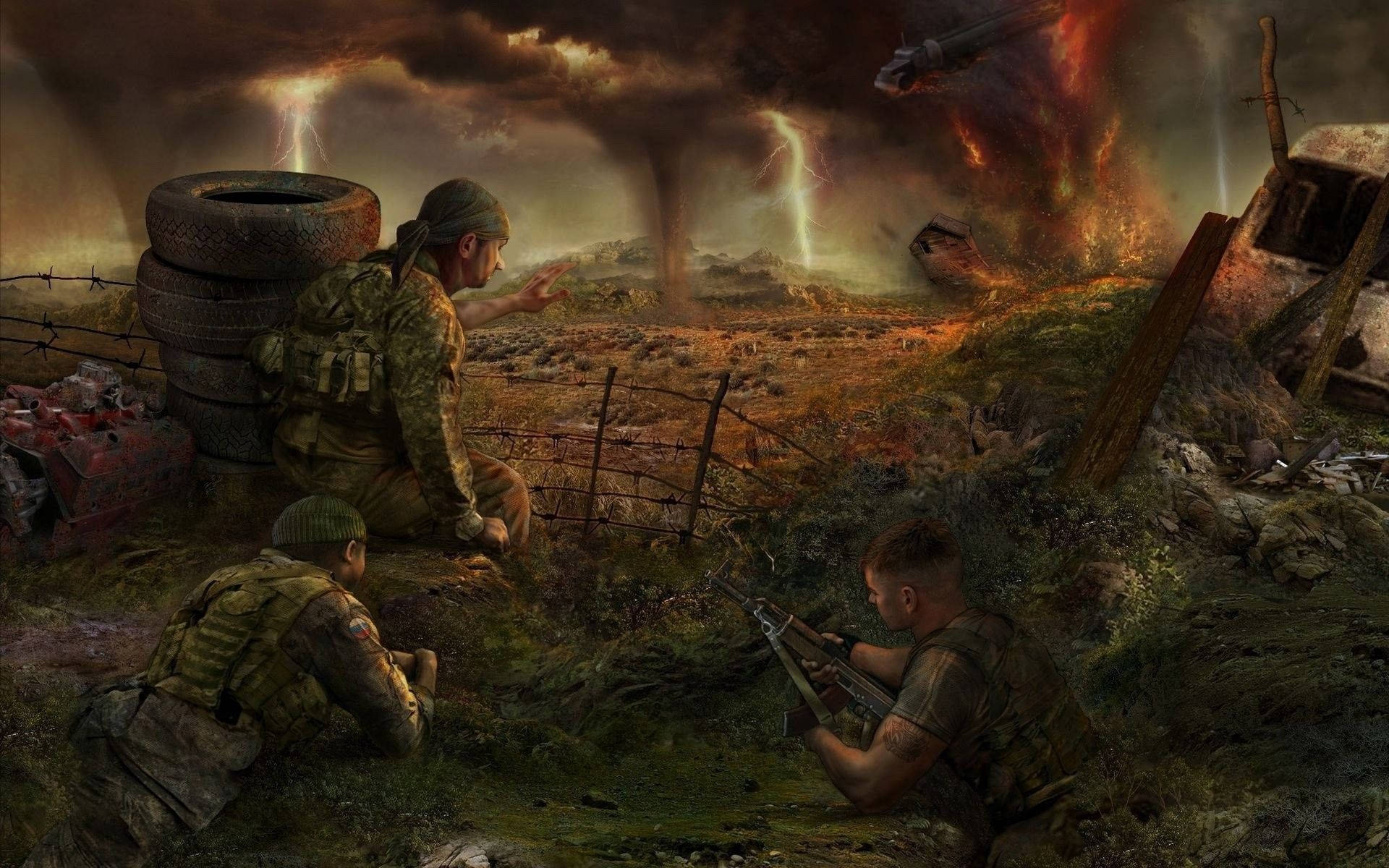 Chernobyl, S.T.A.L.K.E.R., soldiers, Full HD Desktop Wallpaper