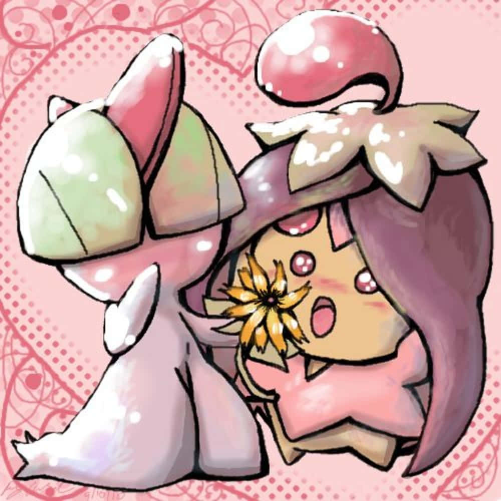 Cherrim, sparkly eyes, pink and green shells, SD Desktop Wallpaper