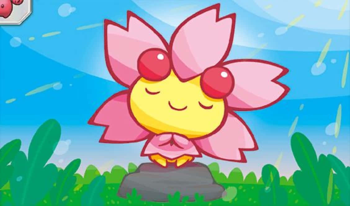 Cherrim, pink petals, red eyes, SD Desktop Wallpaper