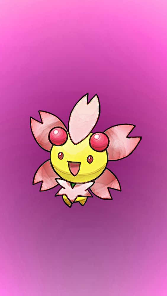 Cherrim, pink petals, red eyes, SD Phone Wallpaper