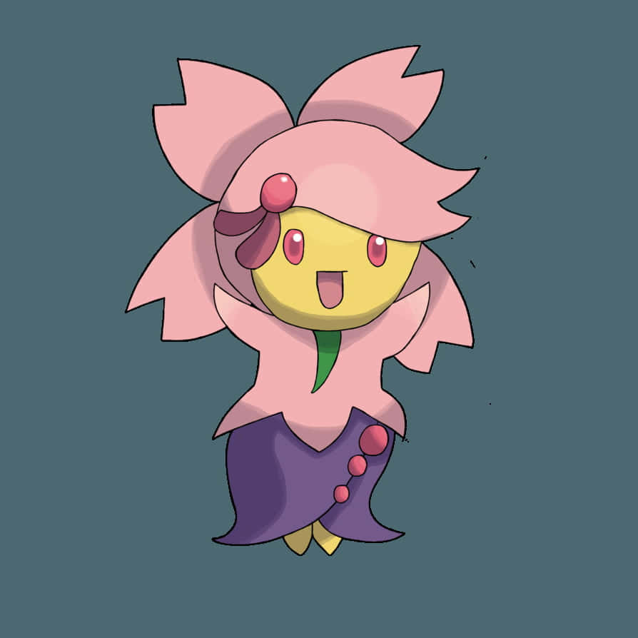 Cherrim, pink flower-like anime character, yellow face, SD Desktop Wallpaper