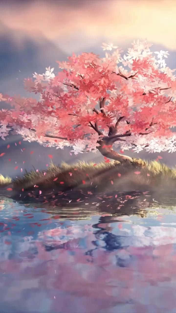 Cherry Blossom Tree Anime, pink and white flowers, water, HD Phone Wallpaper