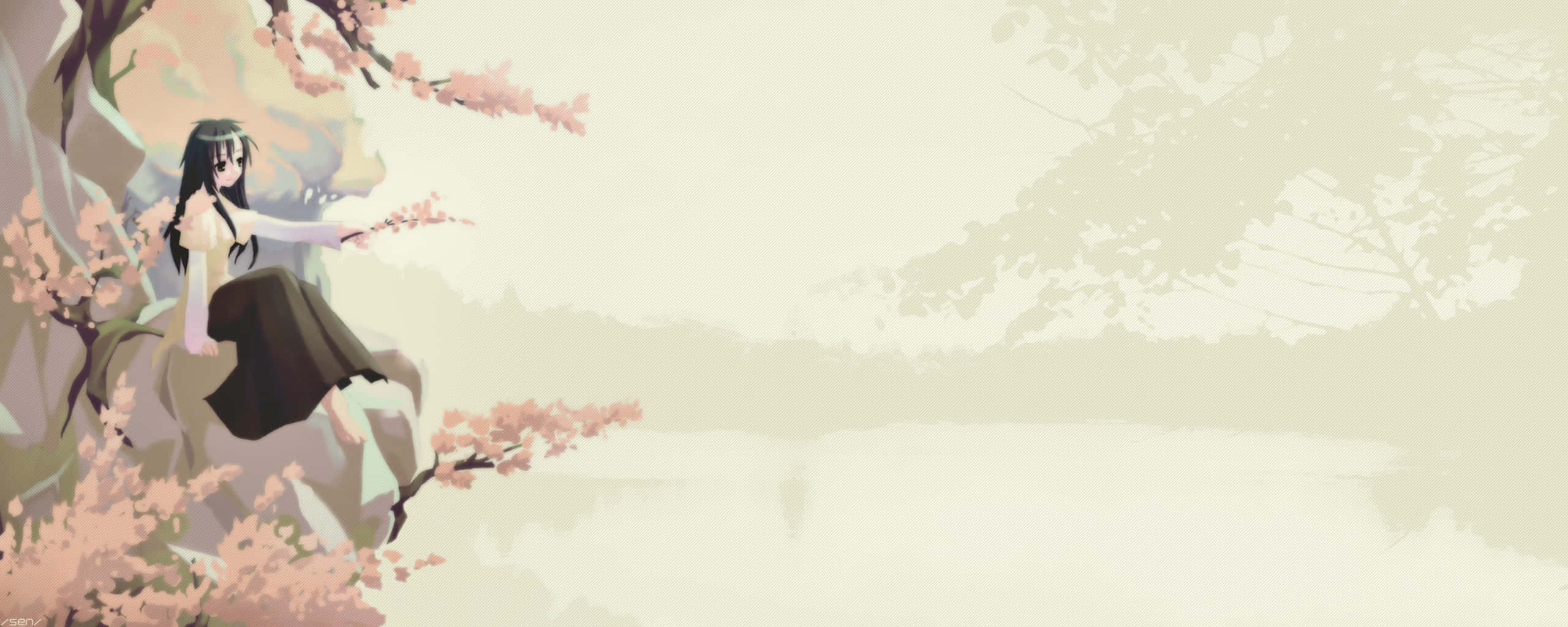 anime girl, cherry blossom tree, traditional attire, 2K Desktop Wallpaper