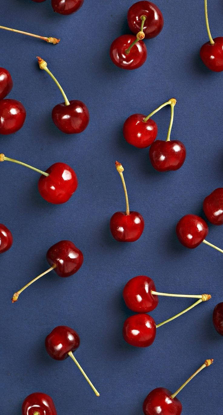 cute cherry aesthetic, vibrant red cherries, green stems, HD Phone Wallpaper