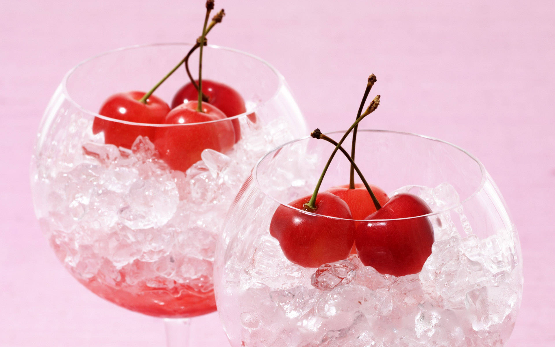 Cherries On Ice Chips, stemmed glasses, crushed ice, Full HD Desktop Wallpaper