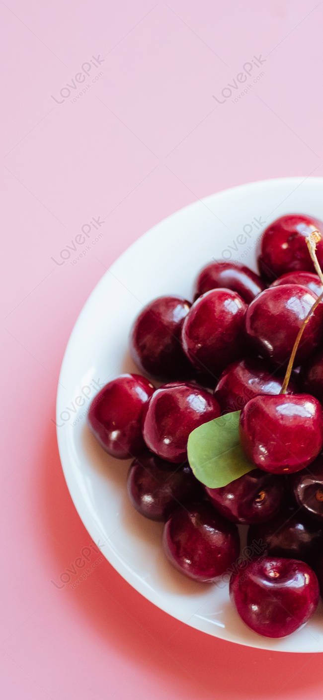 white bowl, glossy red cherries, green leaf, HD Phone Wallpaper