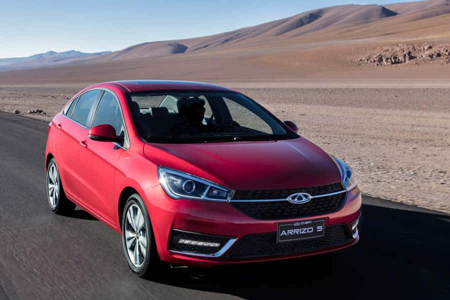 Chery Arrizo 5, vibrant red, desert road, SD Desktop Wallpaper