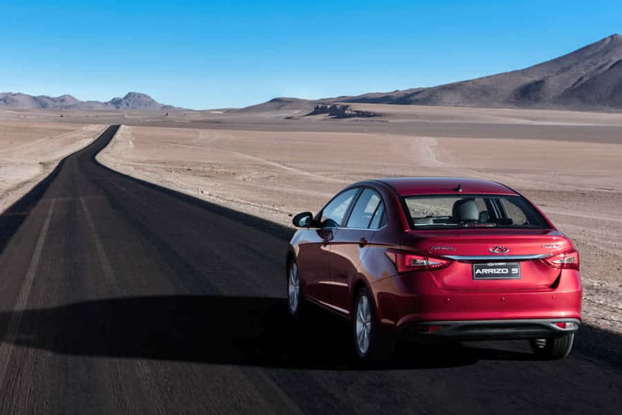 Chery Arrizo 5, glossy red, desert road, SD Desktop Wallpaper