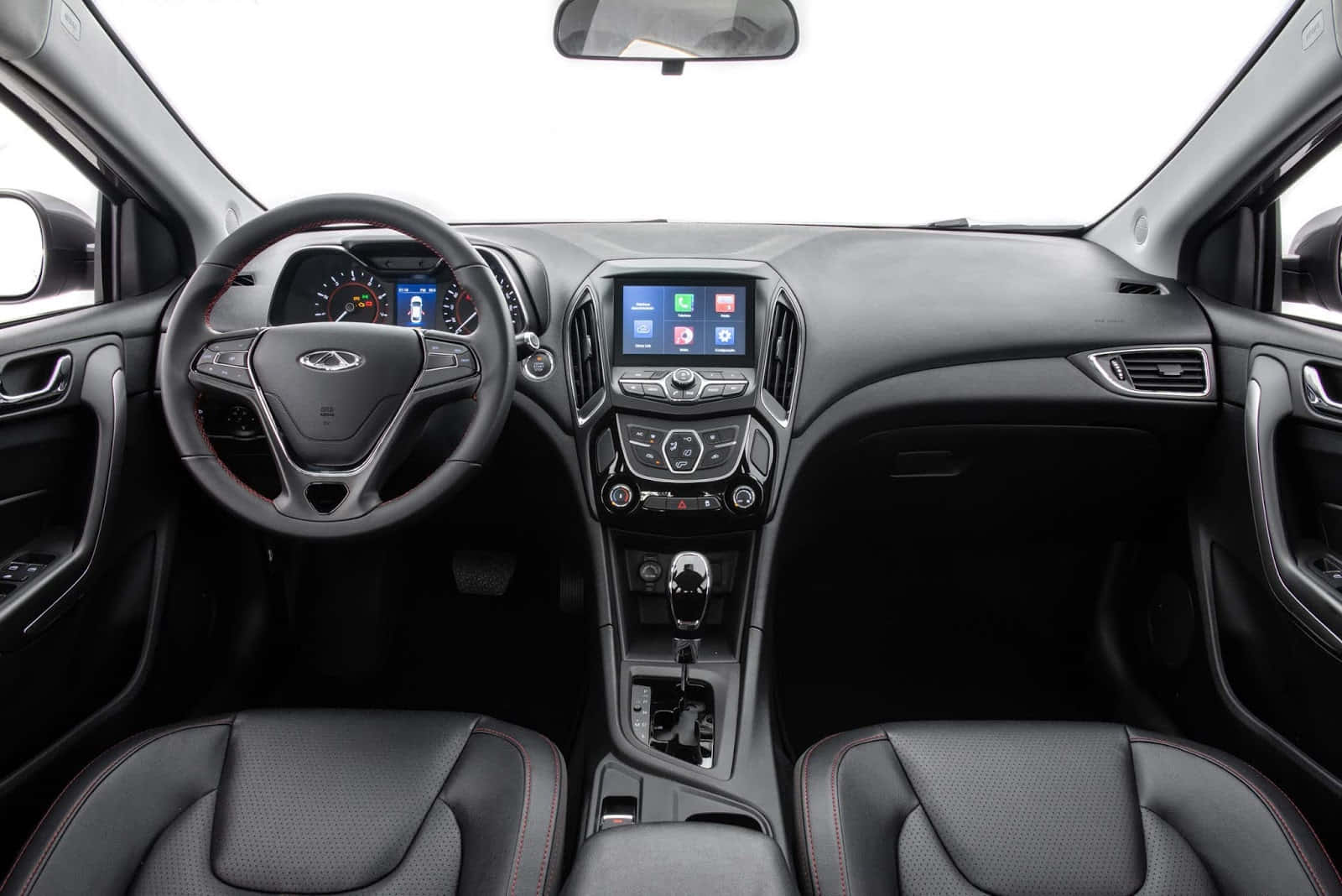 Chery Arrizo 5, black leather seats, red stitching, HD Desktop Wallpaper