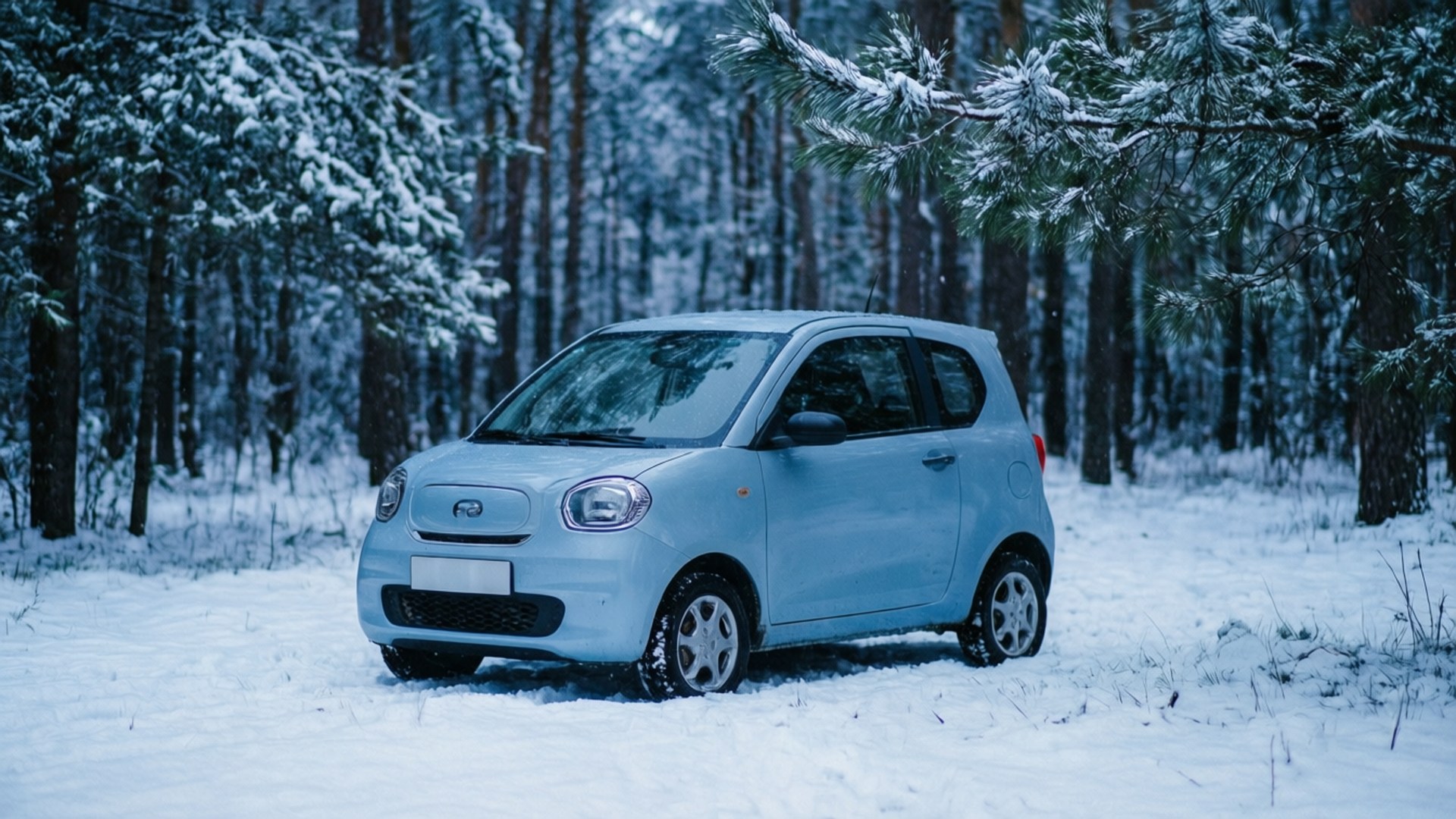 Chery QQ, winter forest, snowy forest, Full HD Desktop Wallpaper