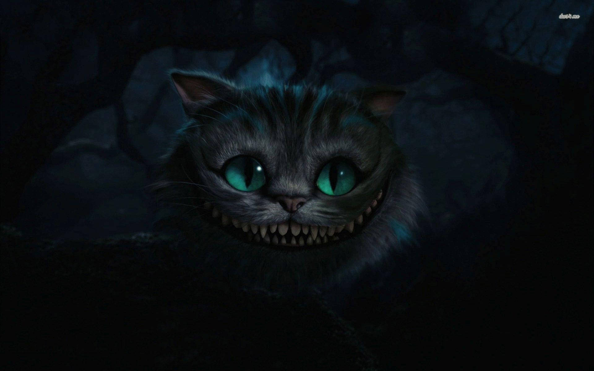 Cheshire Cat, glowing green eyes, sharp teeth, Full HD Desktop Wallpaper