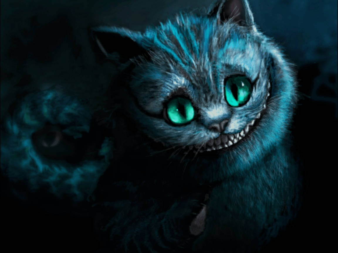 Cheshire Cat, blue cat, glowing green eyes, SD Desktop Wallpaper