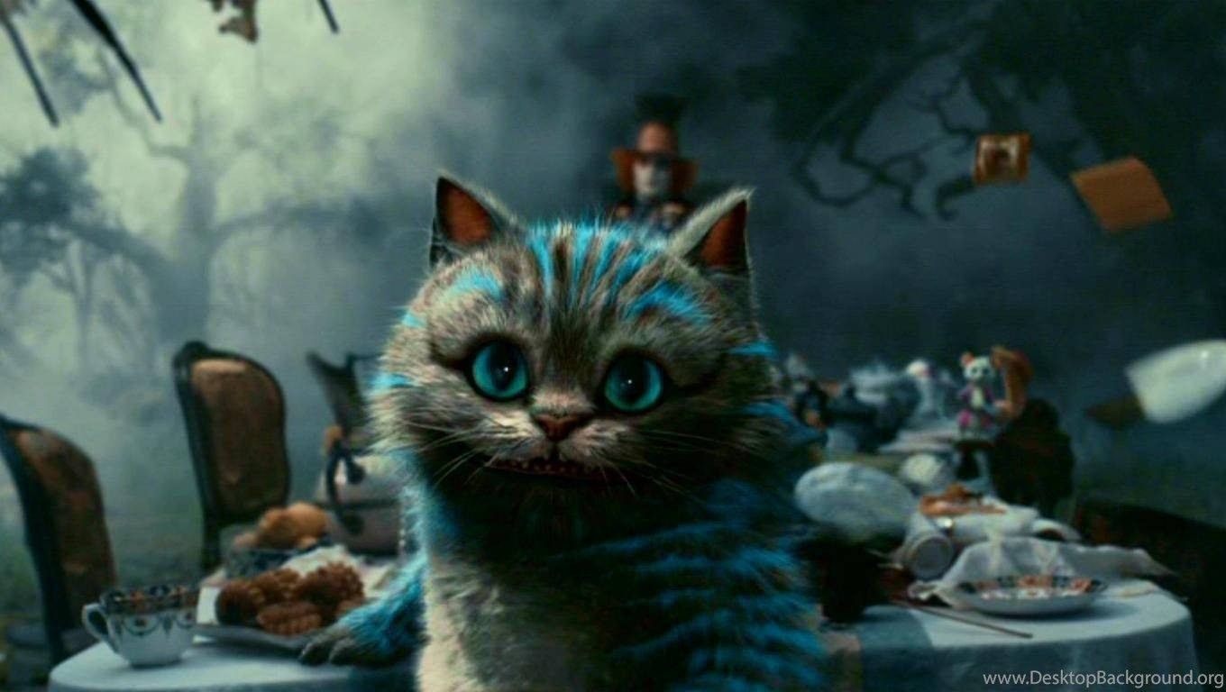 Cheshire Cat, blue-striped, wide eyes, HD Desktop Wallpaper