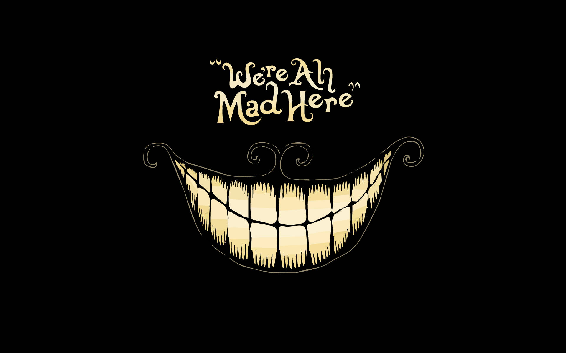 Cheshire Cat, mad smile, golden text, Full HD Desktop Wallpaper