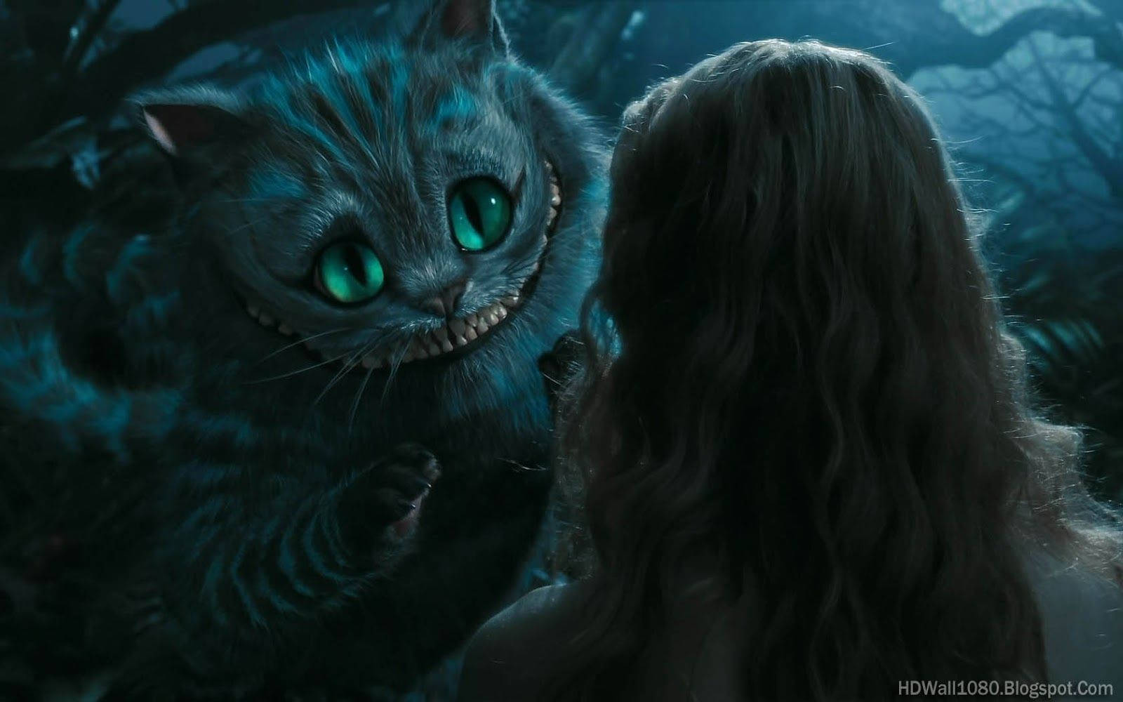 Cheshire Cat, blue cat, glowing green eyes, HD Desktop Wallpaper