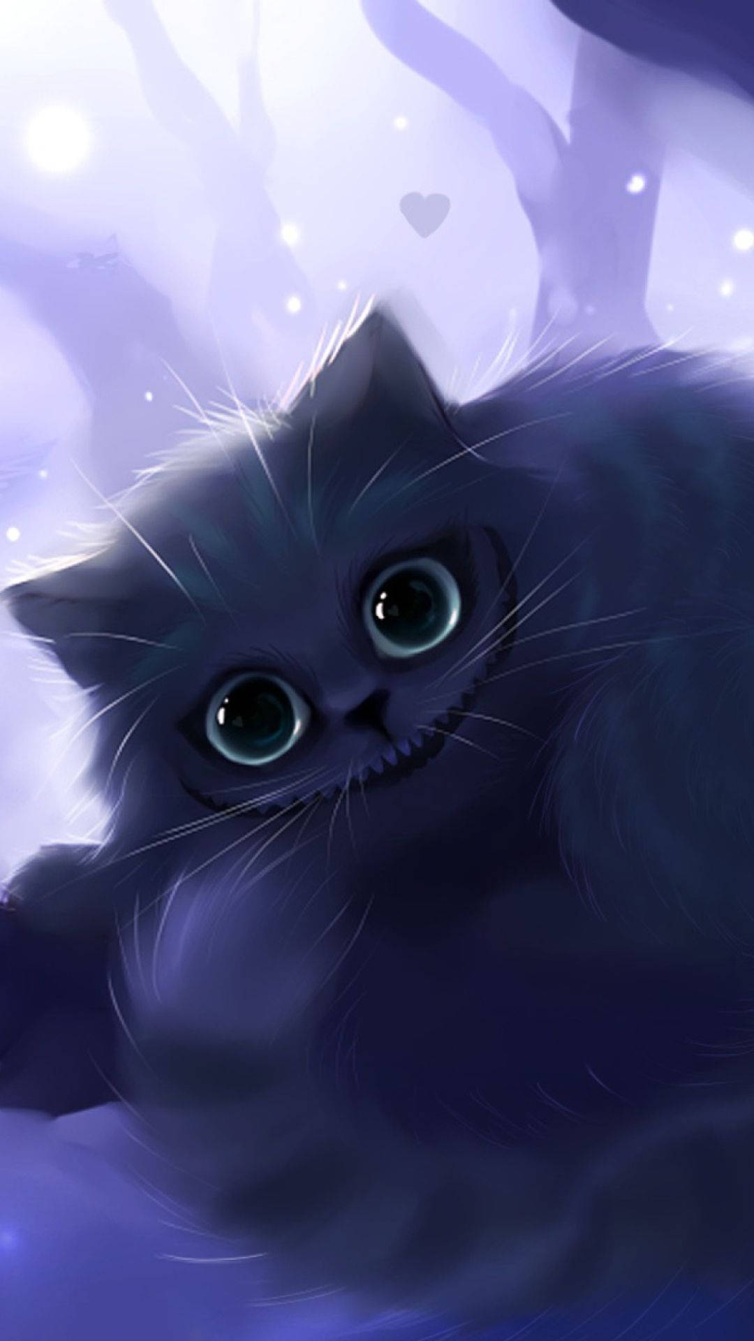 Cheshire Cat, purple, glowing green eyes, Full HD Phone Wallpaper