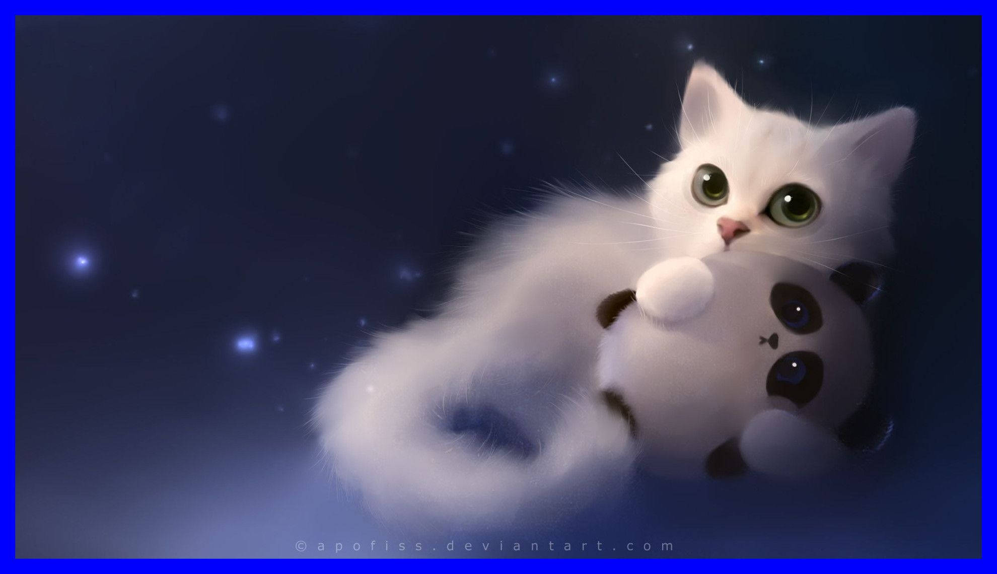 White Cheshire Cat, fluffy white kitten, green eyes, Full HD Desktop Wallpaper