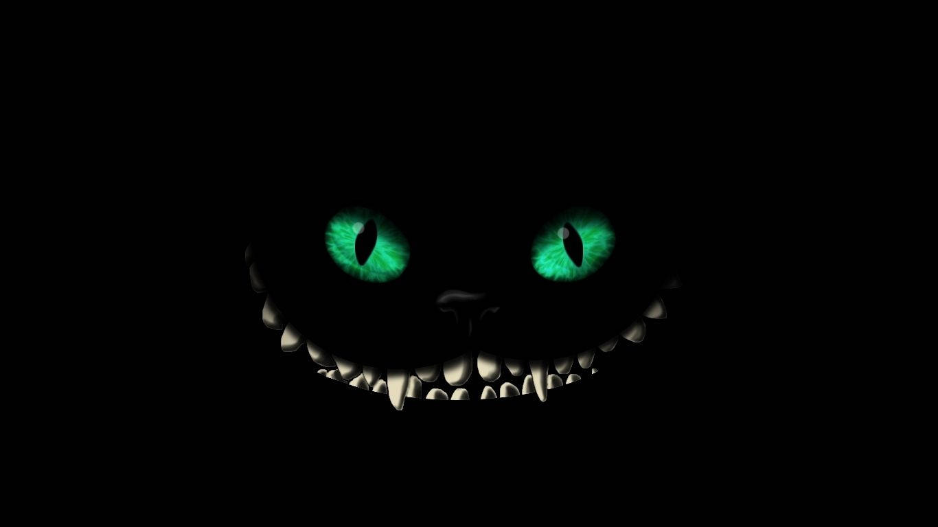 Cheshire Cat, black cat, glowing green eyes, HD Desktop Wallpaper