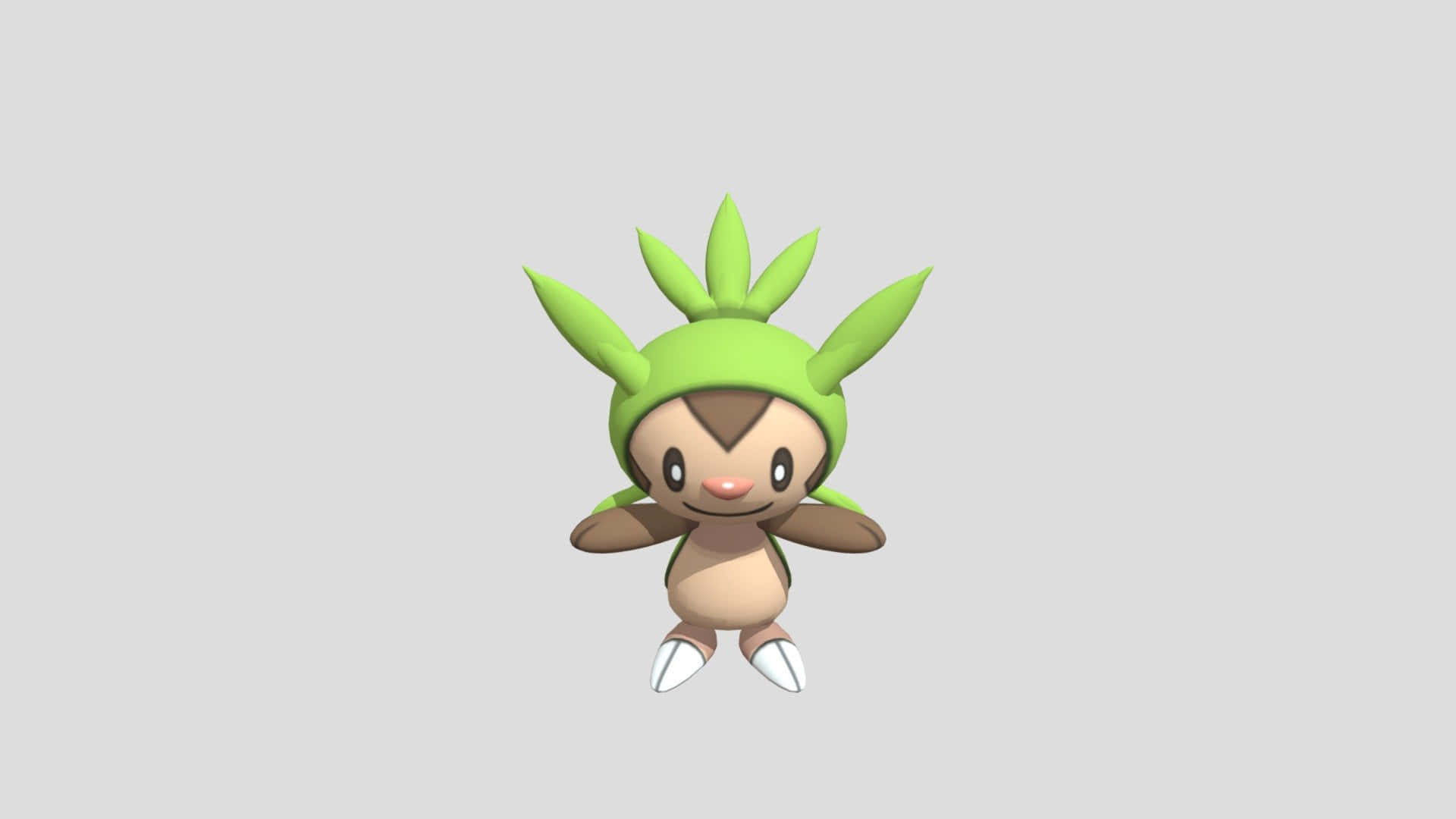 Chespin, green leaf-like headgear, white claws, Full HD Desktop Wallpaper