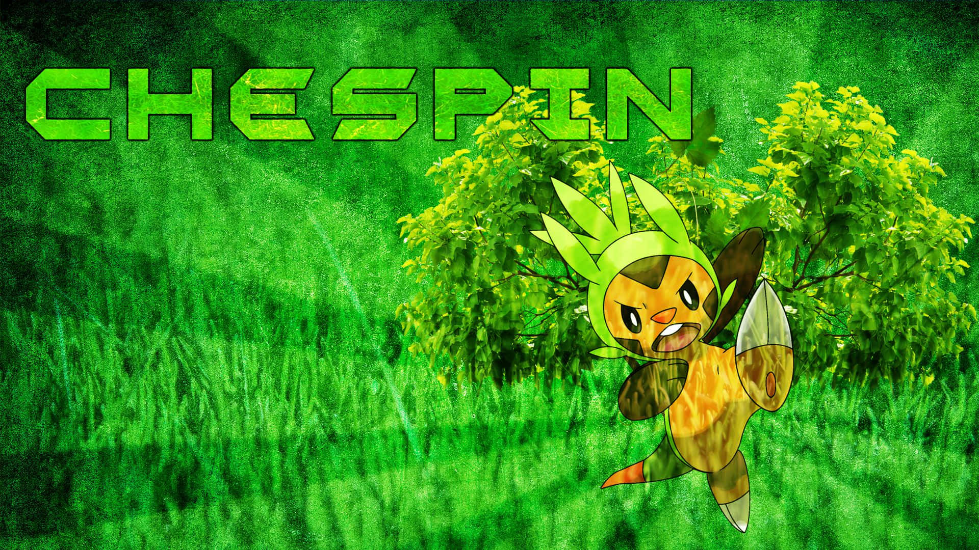 Chespin, lush green field, bushes, Full HD Desktop Wallpaper