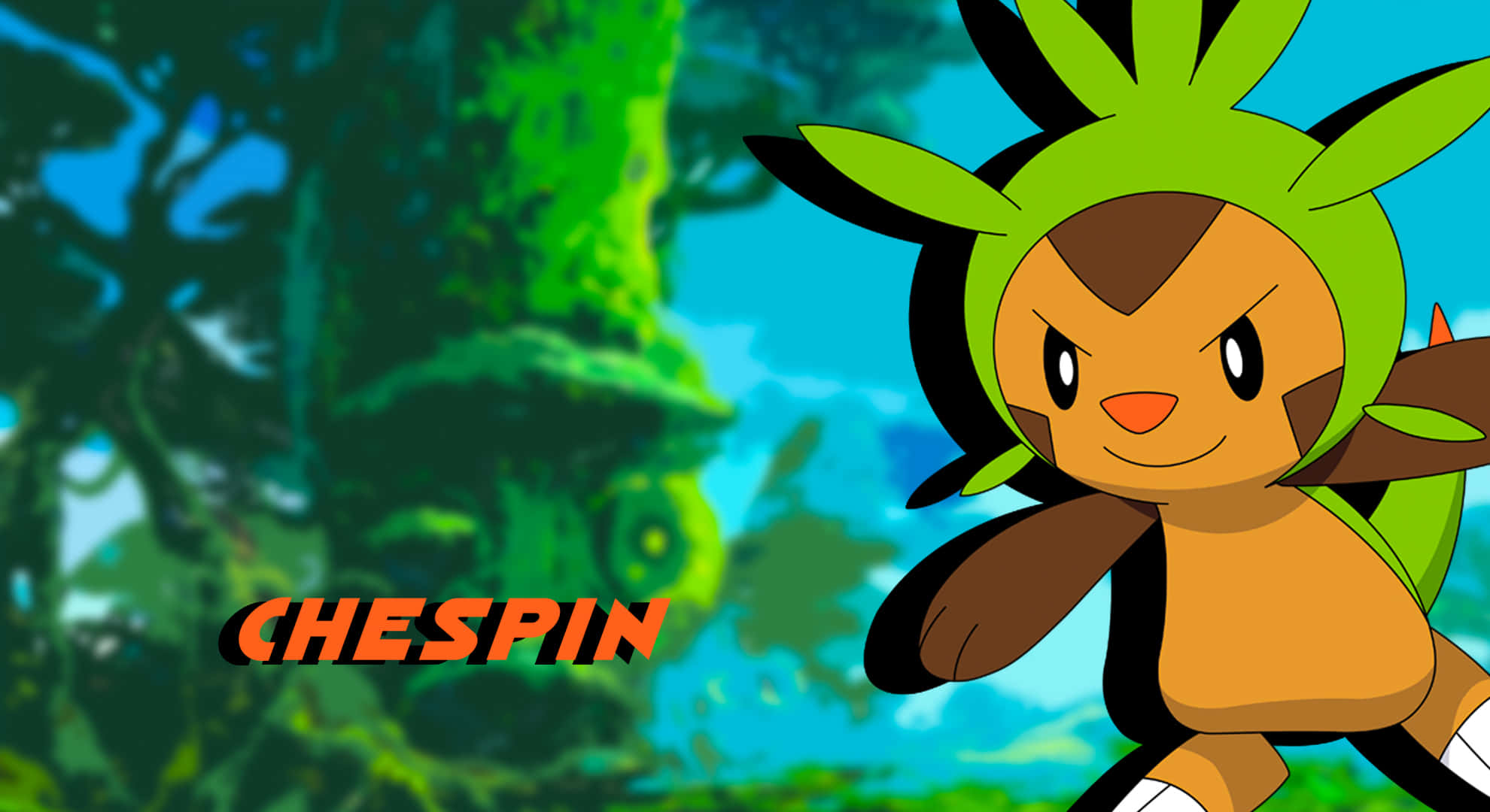 Chespin, vibrant forest, mossy trees, Full HD Desktop Wallpaper