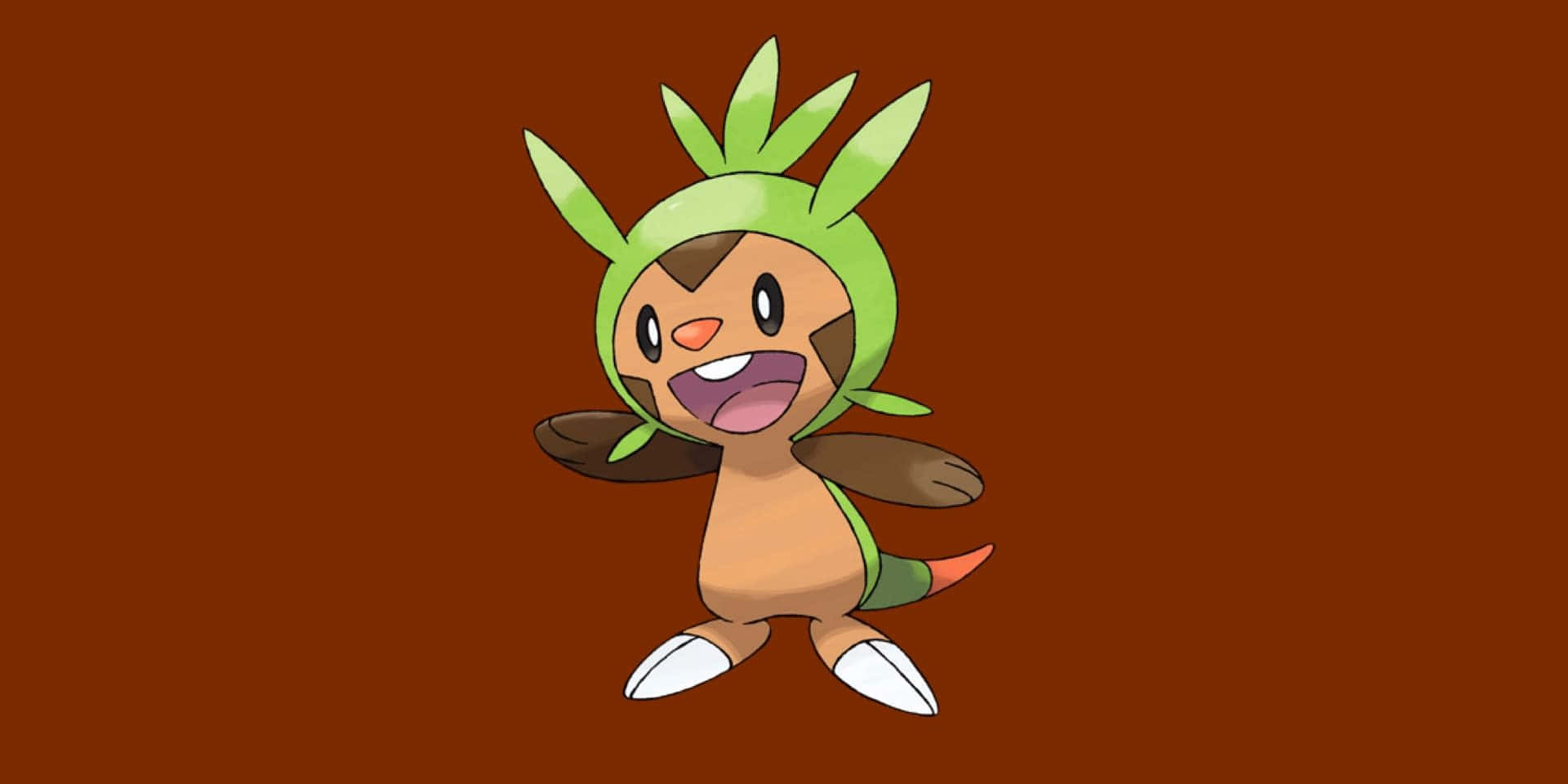 Chespin, green leafy headgear, brown body, Full HD Desktop Wallpaper