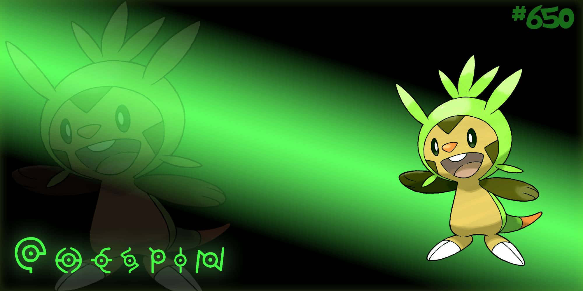 Chespin, green leaf-like ears, glowing green aura, Full HD Desktop Wallpaper