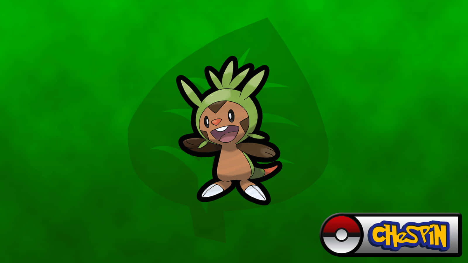Chespin, green gradient background, name badge, HD Desktop Wallpaper