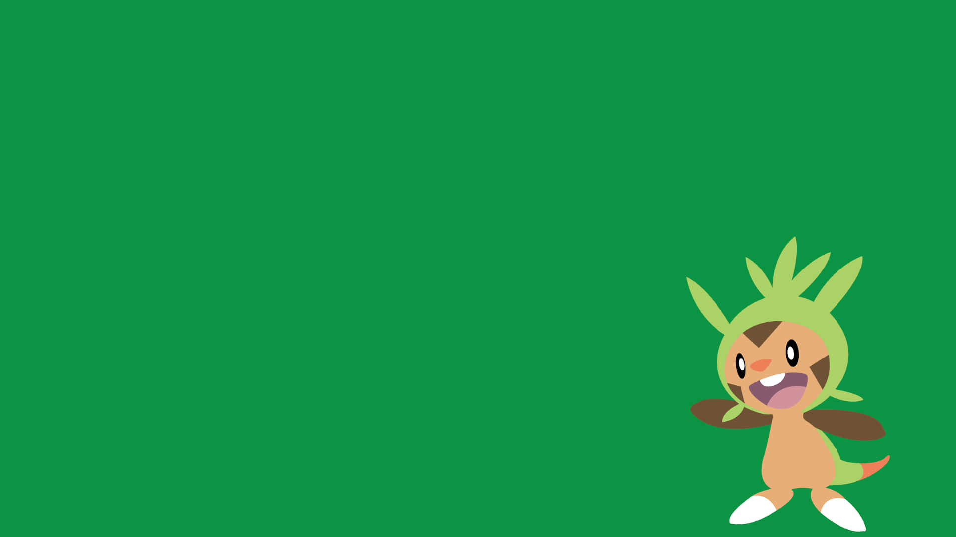 Chespin, green leaf-like hair, brown limbs, Full HD Desktop Wallpaper